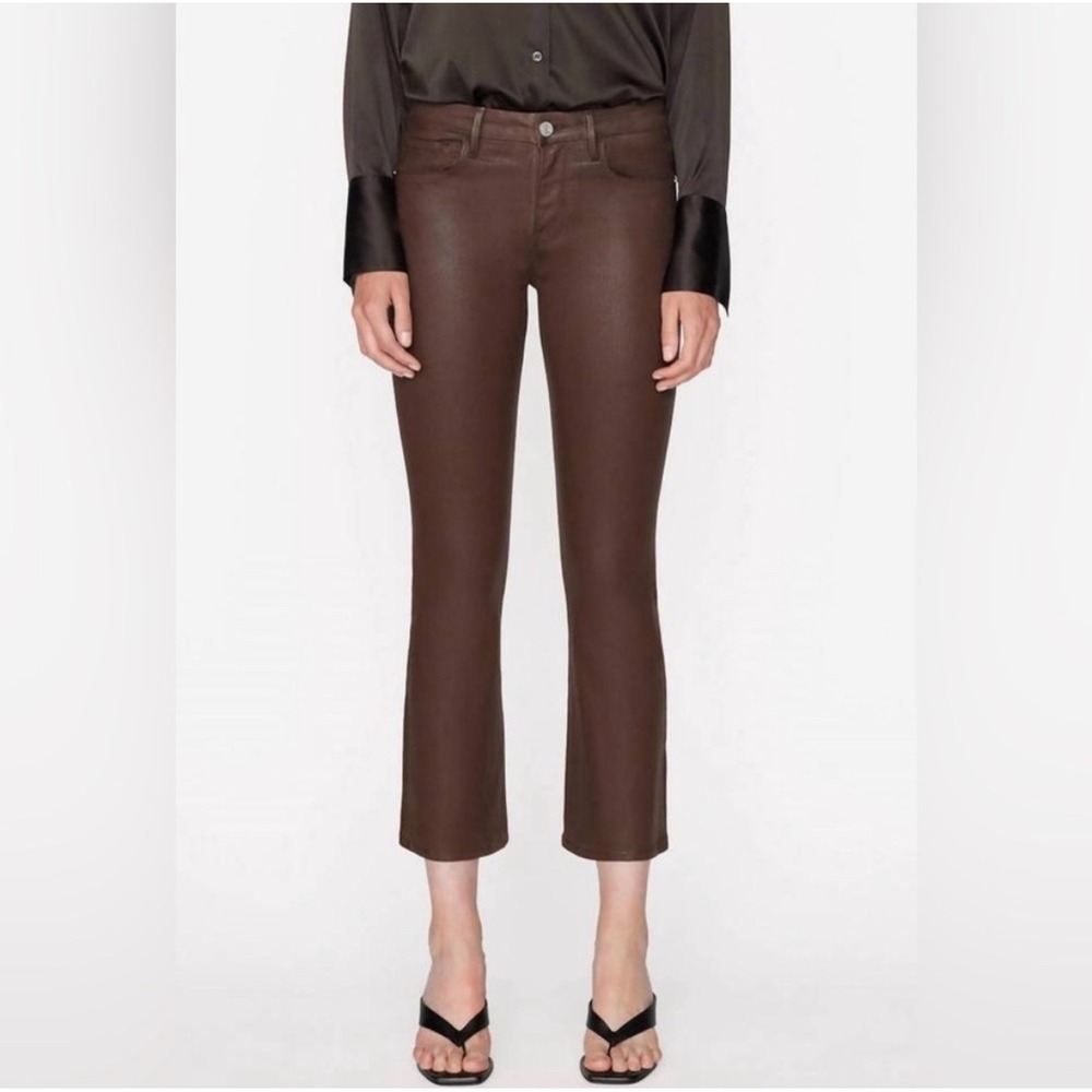 FRAME Le Crop Mini Boot in Dark Chocolate Women's Size 33 Coated Jeans